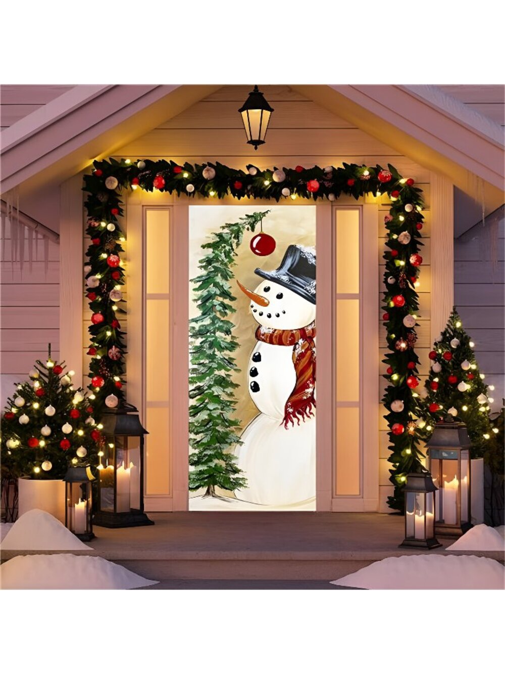 Christmas Decorations Snowman Door Cover Christmas Tree Snowman Door Decor